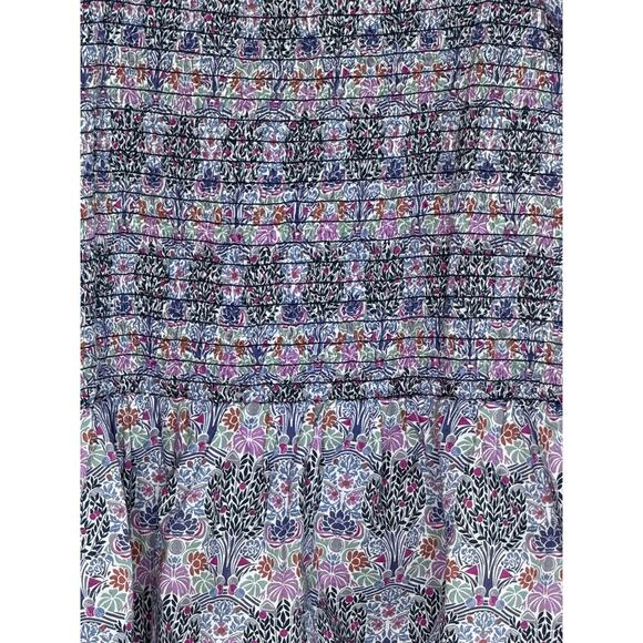 J. Crew Liberty Club Nouveau Fabric Smocked Square Neck Blouse Top Purple Blue M - Picture 4 of 8